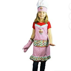 NWOT MÜkitchen Kids Apron & Chef’s Hat Extra Long Ties Print:Sweet Stuff